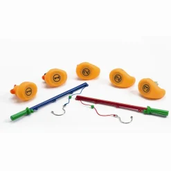 Djeco Badeænder, 5 stk gule 8 cm + 2 fiskestænger| Tumlinge Legetøj|Strand- & Sandlegetøj