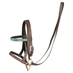 Cheval Roi tilbehør - Trense, brun/grønne rhinsten| Kæpheste & Tilbehør