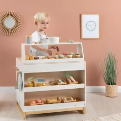 2-i-1 legekøkken & butik - Prunus (hvid)| Trælegetøj|Rolleleg