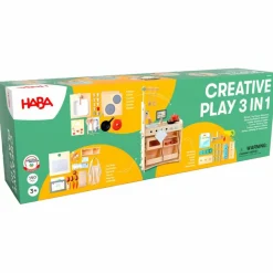 Haba 3-i-1 legestation - Køkken, butik & værksted| Trælegetøj|Rolleleg