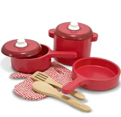 Melissa & Doug Legekøkken tilbehør - Grydesæt i træ med tilbehør| Legekøkken & Legemad
