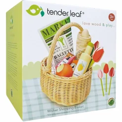 Tender Leaf Legemad - Flettet kurv med varer| Trælegetøj|Rolleleg