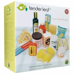 Tender Leaf Legemad - Købmandsvarer, 16 dele| Økologisk Eller Bæredygtig|Trælegetøj