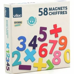 Vilac Magnettal- og symboler af træ, 58 dele| Skolesjov|Matematik & Leg