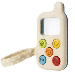 PlanToys Min første telefon - Lyseblå| Økologisk Eller Bæredygtig|Trælegetøj