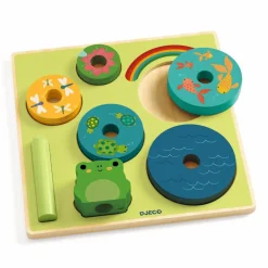 Djeco Puzz & Stack Rainbow - 2-i-1 stabletårn| Sorterings- & Stablelegetøj|Puslespil