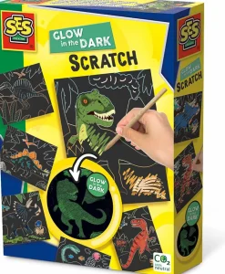 SES Creative Scratch kort - Glow in the dark dinosaurer| Dinosaur Legetøj|Tegne- & Malegrej