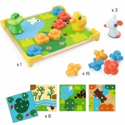 Djeco Stiftmosaik - Ducky & Co.| Trælegetøj|Kreativ Leg
