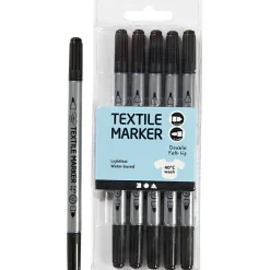 Creativ Company Tekstiltusser - Sorte, 6 stk| Kreativ Leg|Tegne- & Malegrej